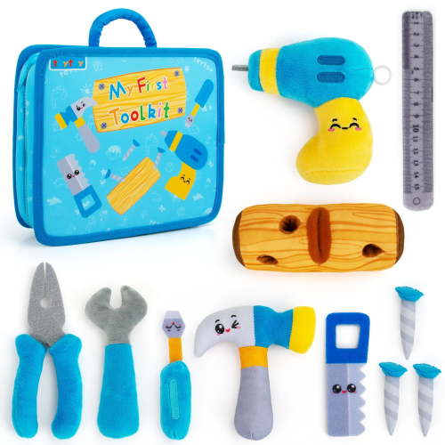 teytoy My 1st Tool box Play set, Baby Tool Set for 1 Year Old, Pretend Play Construction Toy with Zippered Tool Box, Montessori Stem Plush Tool Kit Toys Birthday Gift for Toddlers Girls Boys