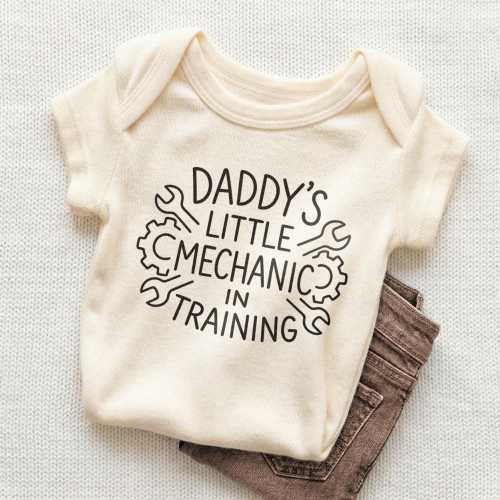 Daddy's Little Mechanic In Training Baby Onesie - Cute Mechanic Dad and Baby Bodysuit