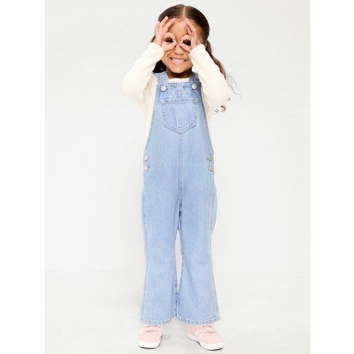 Ruffle-Trim Flared Jean Overalls for Toddler Girls
