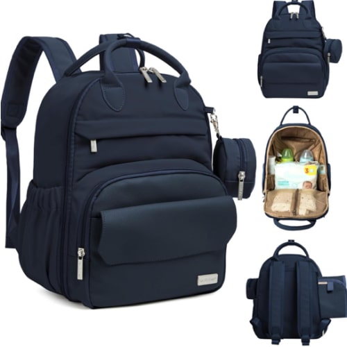 KeaBabies Diaper Bag Backpack, Travel Diaper Back Packs (Navy Blue, S)
