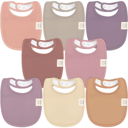 8-Pack Organic Baby Bibs for Boys, Girls - Soft Cotton Drooling and Teething Baby Bibs, Baby Girl Bibs, Baby Boy Bibs, Baby Drool Bibs for Baby Girl, Boy, Newborn Infant Bibs(Mauve)
