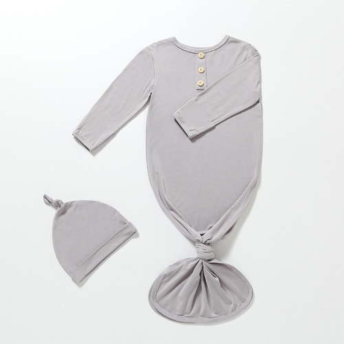 Rciityk Newborn Baby Boys Girls Knotted Gown Bodysuit Soft Infant Sleeper Romper Baby Long Sleeve Pajamas Gown with Hat 2PC