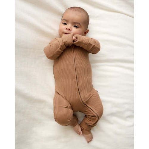 Chestnut Brown Ribbed Zippy | Little Sleepies
