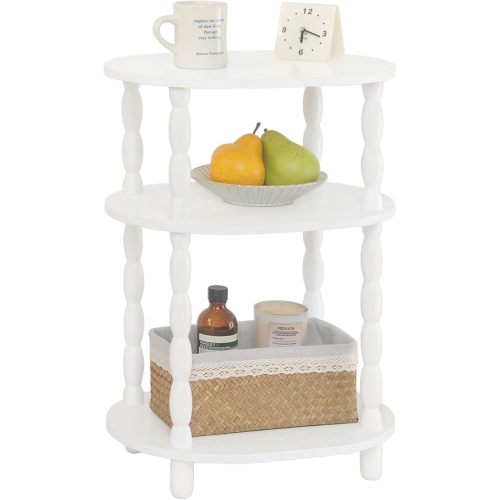 MaxSmeo White Side Table, 3-Tier Small Oval End Table, Modern Night Stand Wood Accent Table for Living Room, Bedroom, White