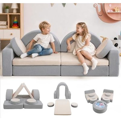 14pcs Modular Kids Play Couch, Child Sectional Sofa, Fortplay Bedroom and Playroom Furniture for Toddlers, Convertible Foam and Floor Cushion for Boys and Girls