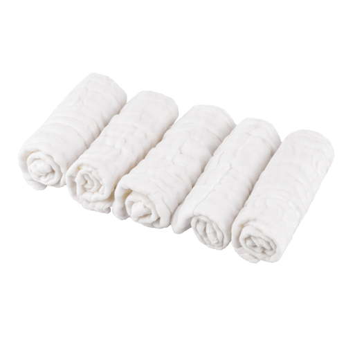 XSHBTOP Baby Muslin Washcloths,Natural Organic Cotton Baby Wipes - Soft Newborn Baby Face Towel For Sensitive Skin- Baby Registry As Shower Gift,5Pc 11.8X11.8 Inches(White)