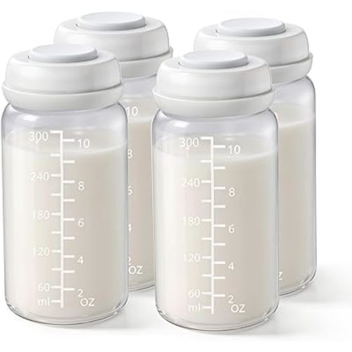 4PCS Breastmilk Storage Bottle for Momcozy 22oz Breast Milk Cooler, Wide Neck Breastmilk Collection Compatible with Spectra S1/S2/9 Plus/SG/Motif Luna, Certain Philips Avent Nipples, 10oz/300ml
