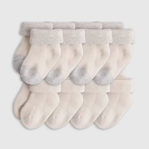 Organic Cotton Fold Over Socks 8-Pack - Baby in White/Grey