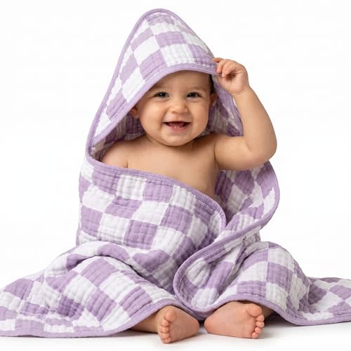 Ultra-Soft Muslin Baby Towel - 32 x 32 Inches, Ideal for Bath & Beach, Suitable for Both Boys & Girls from Newborns to Toddlers(Purple Plaid)