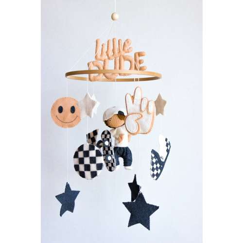 Checkered mobile, rad little dude mobile, skateboard baby mobile, checkered nursery decor