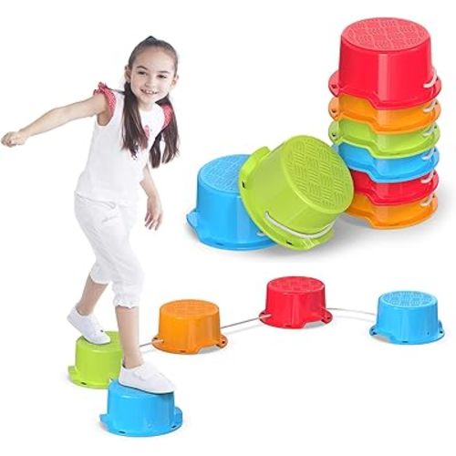Special Supplies Balance Buckets Stepping Stones for Kids, 8 Pc. Set, Non-Slip Textured Surface and Slip Resistant Floor Rubber Edges, Promote Agility, Strength, Active Play