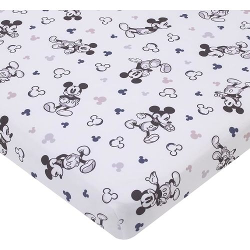 Disney Mickey Mouse Gray, Black, and White Super Soft Nursery Fitted Mini Crib Sheet