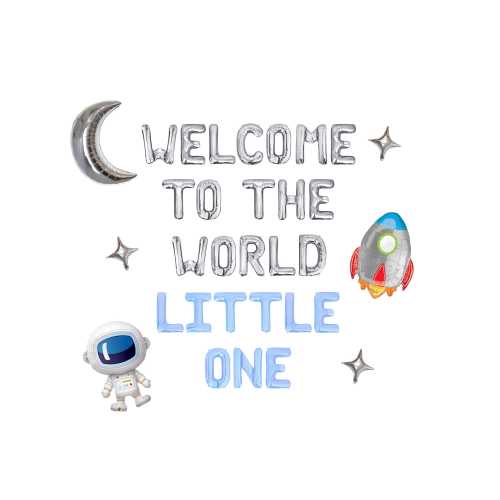 Welcome To The World Little One Letter Balloon Kit Space Baby Shower Decorations Astronaut Rocket Balloons Moon and Stars Baby Shower Decor