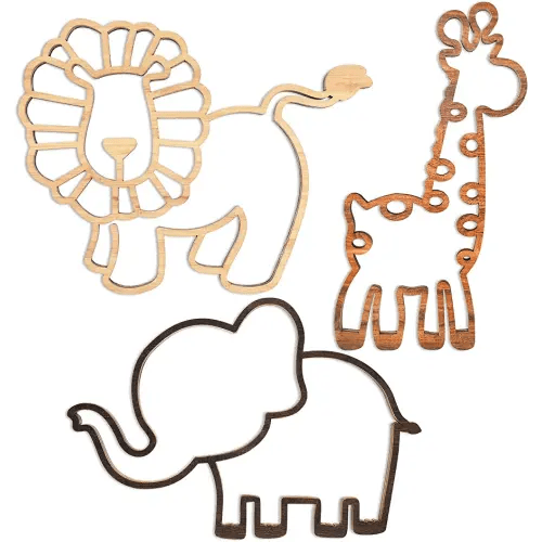 Yulejo 3 Pieces Nursery Wall Decor Jungle Theme Nursery Decoration Wooden Woodland Safari Animal Wall Decor with Glue Points for Bedroom