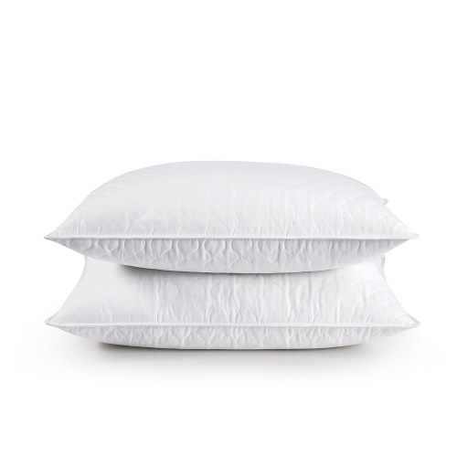 2 Pack Goose Feather Down Pillows with Quilted Cotton Cover