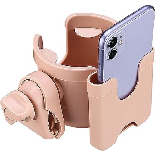 Suranew Adjustable Stroller Cup Holder with Phone Holder for Baby Stroller for Family Members,Pink