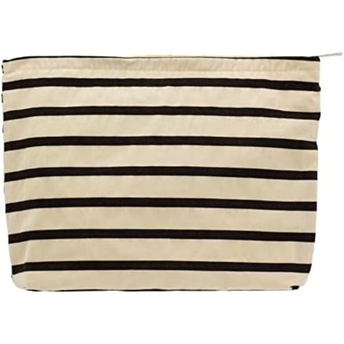 Flat Makeup Bag for Women,Zipper Cosmetic Pouch for Purse,Stripe White