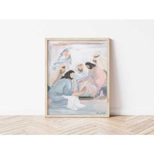 Christian Art Print Jesus Washing Feet Print - Scripture Inspired Art