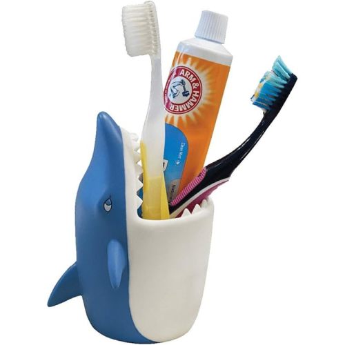 Kids Toothbrush Holder Toothbrush Organizer – Durable Silicone Animal Tooth Brush Holder – Easy to Clean Toothbrush and Toothpaste Holder – Toothbrush Holders for Bathrooms by Lily’s Home - Shark