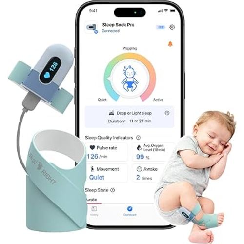 Babytone Baby Sock Monitor, Tracks Real-Time Heart Rate and Movement, with Notification and Sleep Patterns, Smart Baby Monitor No WiFi with Bluetooth and Free APP, for 0-36 Months Newborn
