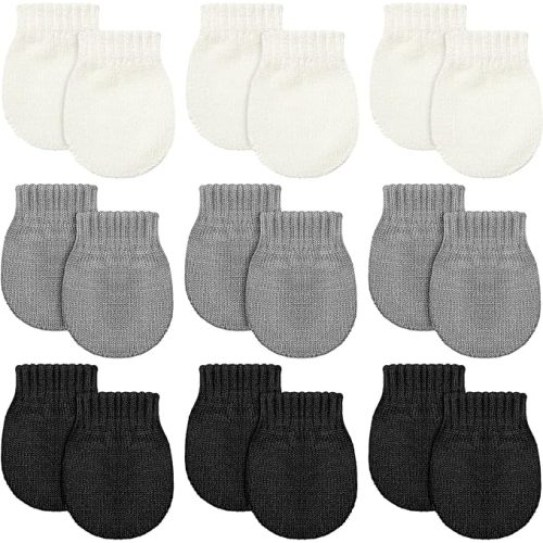 9 Pairs Baby Winter Mittens for 0-6 Months Baby No Scratch Newborn Mittens Glove Infant Warm Glove (Black, Gray, White)