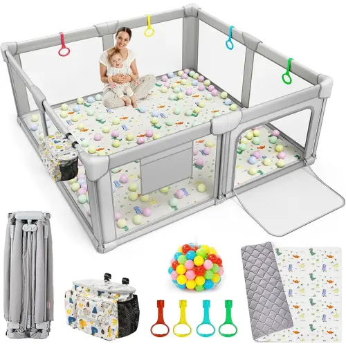 Foldable Baby Playpen with Play Mat, 71x59 Extra Large Foldable Playard with Portable Design, Indoor & Outdoor Baby Fence, Safety PlayYard for Babies, Toddlers, Kids and Children’s