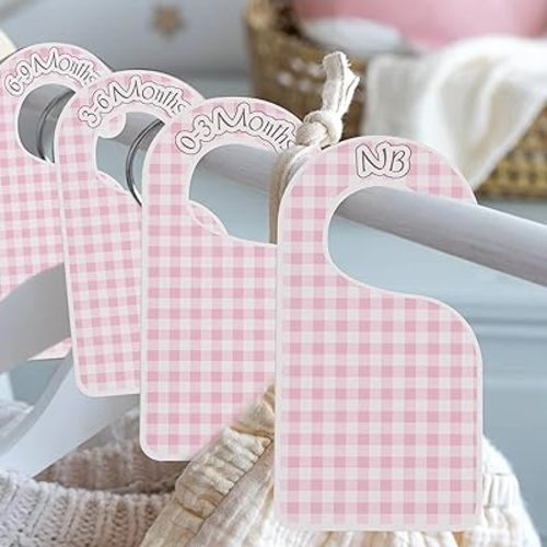 Pink Gingham Baby Closet Dividers - Baby Clothes Nursery Size Organizer,Nursery Closet Dividers Newborn-24 Months (Pink)