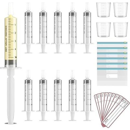 60 Sets 5Ml Colostrum Collector Kit Include 60 5ml No Needle Sterile Syringes with Cap, 4 Measuring Cup, 6 Zip-lock Storage Bags, 60 Labels for Breast Milk Collector