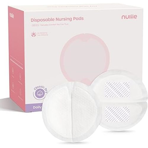 Nuliie Super Absorbent & Featherlight Disposable Nursing Pads 200 Count, Stay Dry, Soft & Breathable Breast Pads for Leaking Milk, Leakproof, Individually Packaged Breastfeeding Essentials for Moms