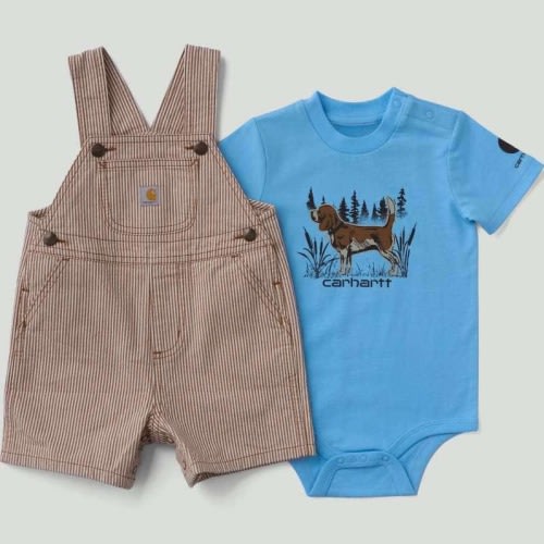 Boys' 2-Piece Short Sleeve Bodysuit & Brown Stripe Shortall Set (Baby) | New Kid's Clothing & Accessories | Carhartt