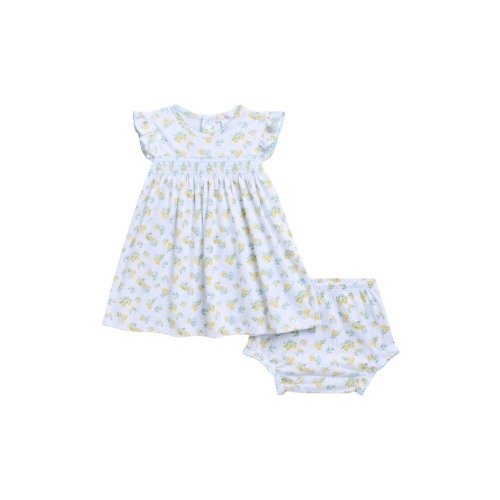 Lemmon Blossoms Print Pima Cotton Dress & Bloomers Set