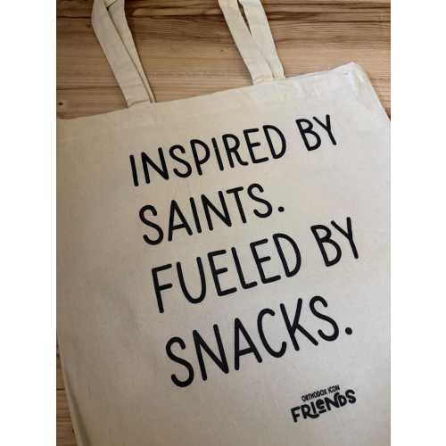 Inspired by Saints, Fueled by Snacks Canvas Tote Bag
