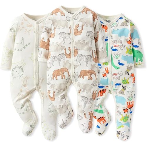 Baby Boys Girls Cotton Footies Multi Pack Long Sleeve Baby Footed One-Piece Jumpsuit Multi Pack
