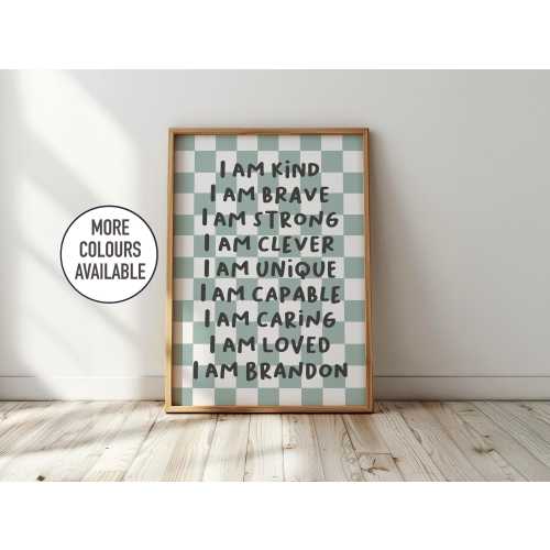 Personalised Checkerboard Affirmation Print: Kids Nursery Decor