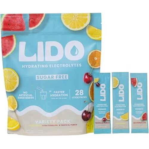 LIDO Variety Pack Electrolyte Powder Packets — Clean, Zero-Sugar Hydration Drink Mix with Balanced Sodium for Fast Replenishment — Vegan, Paleo & Fasting Friendly — 28 Sticks