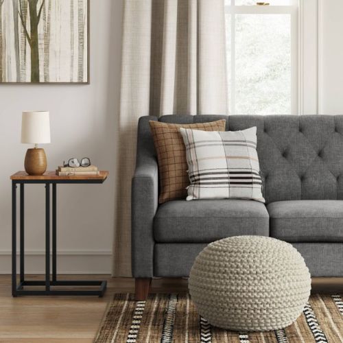 Cloverly Chunky Knit Pouf Cream - Threshold™: Round Cotton Footrest with Polystyrene Beads
