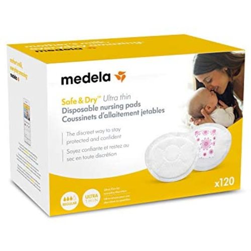 Medela Safe & Dry Ultra Thin Disposable Nursing Pads, 120 Count Breast Pads for Breastfeeding, Leakproof Design, Slender and Contoured for Optimal Fit and Discretion