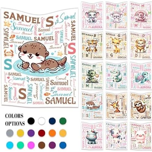 Cute Otters Custom Baby Blanket - Personalized Sea Otters Beach Gifts with Name - Crab Starfish Fish Oceans Animals Cozy Flannel Throws Sheet Decor for Boys Girls Toddler Newborn Crib Nap - 30"X40"