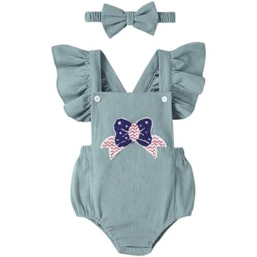 GEMLON Newborn Girl Clothes Ruffled Sleeveless Embroidery Romper 0-18M