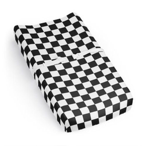 Sweet Jojo Designs Black & White Gingham Checkered Plaid Boy, Girl, Unisex/Gender Neutral Changing Pad Cover Sheet - Black Check
