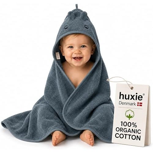 Hooded Baby Towel – 100% Organic Cotton Baby Bath Towels – Baby Boy Newborn Essentials - Super-Soft and Absorbent. (Dino - Tradewins)