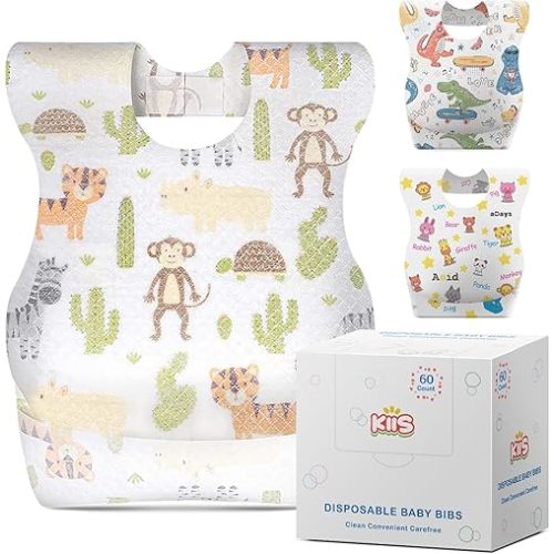 KIIS Disposable Baby Bibs for Baby Boys and Girls - Individually Packaged - Hygienic, Soft and Leakproof (20 PCS / 60 PCS)
