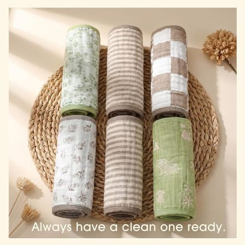 Muslin Baby Burp Cloths Organic Cotton Blend Set (Sage Mix,6-Pack)