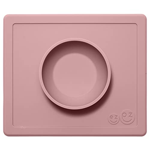 ez pz Happy Bowl (Blush) - 100% Silicone Suction Bowl with Built-in Placemat for Toddlers + Preschoolers - Dishwasher Safe One Size