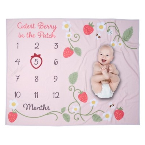 Lambs & Ivy Strawberry Patch Milestone Fleece Baby Blanket