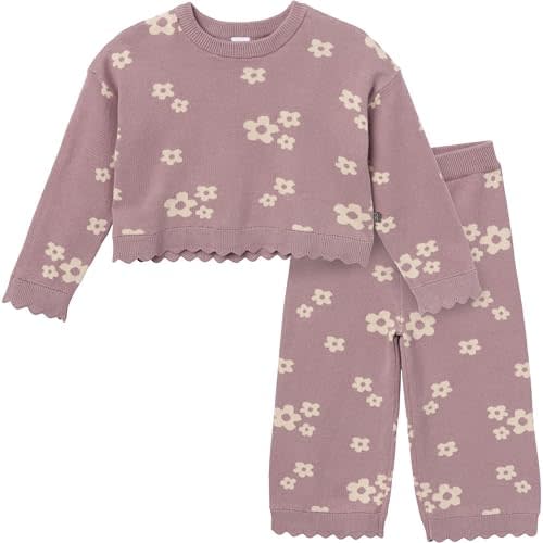 Modern Moments by Gerber Baby Girls' Jacquard 2-Piece Sweater Set, Medium Lilac Cluster Jacquard, 12 Months