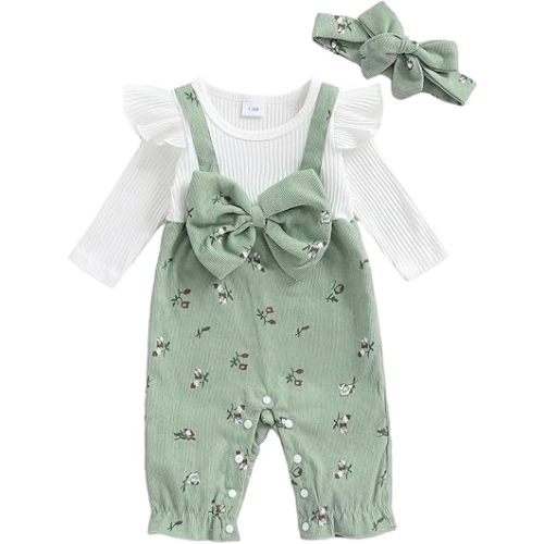 Newborn Baby Girl Clothes Romper Floral Print Patchwork Bow Jumpsuit Infant Girls Summer Fall Winter Spring Outfit