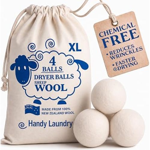 Handy Laundry Wool Dryer Balls 4-Pack, Reusable Natural Fabric Softener
