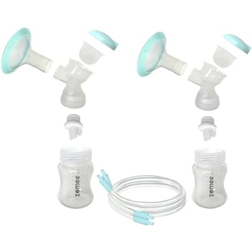 Zomee Double Breast Shield Kit Replacement Set for Z2 Size 24mm Includes; Breast Sheild Body, Diaphragms, Duckbill Valves, Tubes and Adapters & Storage Bottles