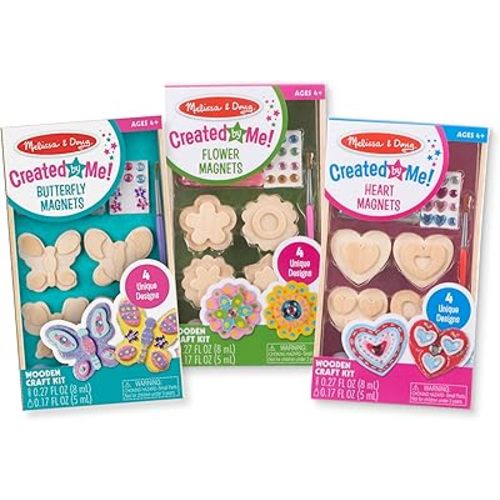 Melissa & Doug Decorate-Your-Own Wooden Magnets Craft Kit Bundle (12 Magnets) - Wood Crafts for Kids, Preschool Toys, and Learning Resources for Ages 4+